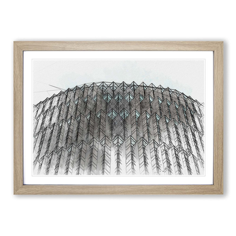Architecture Sketch Vol.10 in Abstract - Picture Frame Drawing Print, 27cm H x 36cm W x 2cm D, Oak Framed