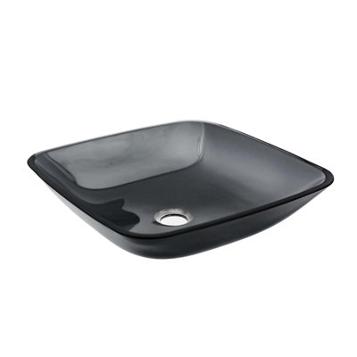 Bathroom Vessel Bathroom Sink Above Counter Bowl Square Sink For Bathroom, Tempered Glass Vessel Sink With Pop-Up Drain (No Faucet)