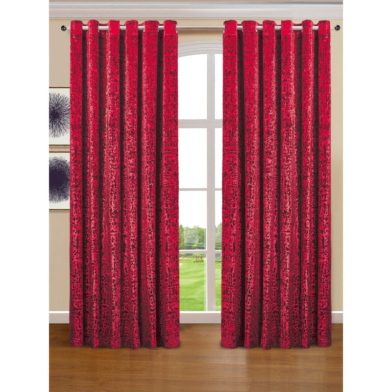 Velvet Semi Sheer Curtain Panel Pair, 117cm Width x 137cm Drop, Red