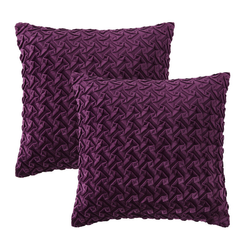 Housse de coussin décoratif en velours texturé Chanasya Origami, Prune