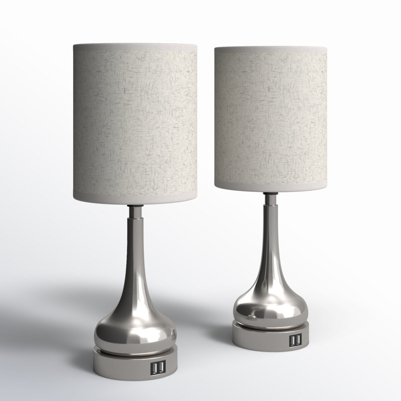 Trombetta Metal USB Lamp, Silver, Tan