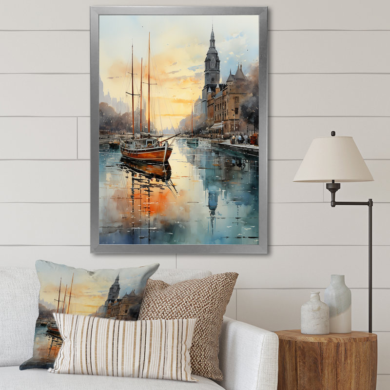 Impression sur toile Kordale, sarcelle jaune, New York Harbor Twilight, Cadre photo argenté, H 40 po x l 30 po x P 1,5 po