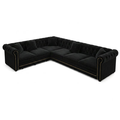 115.3" L-Shaped Chesterfield Sectional Sofa with Pull-Out Bed, Deep Seat, Button Tufted and Gold Trim Rolled Arms