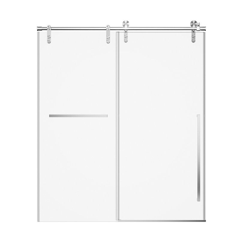 44"48" W X 76" H Frameless Sliding Shower Door, Brushed Nickel Shower Screen, 5/16" (8Mm) Clear Tempered Glass With Explosionproof Film