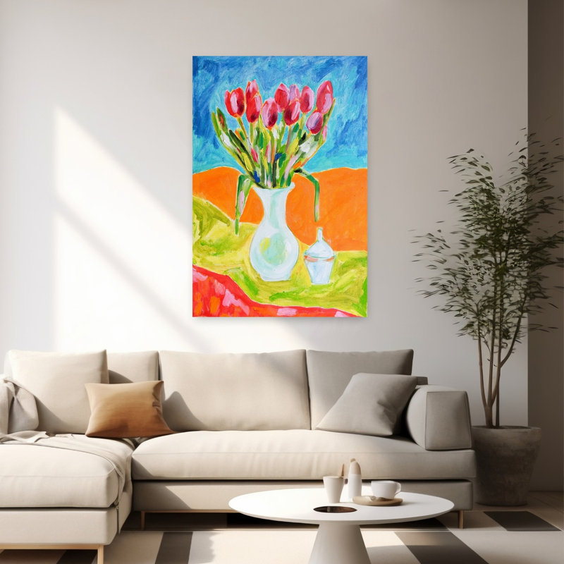 Art contemporain, tulipe contemporaine audacieuse, art printanier, H 60 po x l 40 po