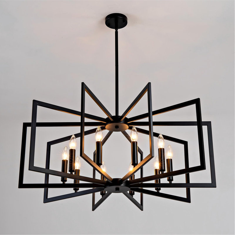 36" Modern Black Geometric Chandelier