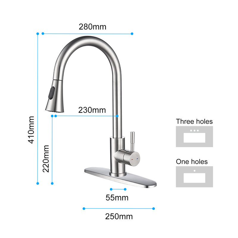 Pull Out Kitchen Faucet - Single Lever For Easy Water Operation, 360 Rotating High Arc Nozzle, Brushed Nickel Finish On Stainless Steel, Corrosion Surface, Smooth And Gentle Bubble Rich Aerated With