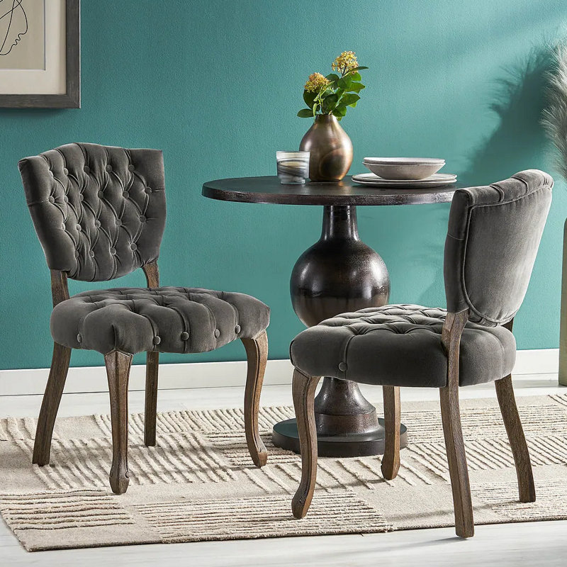 Chaise capitonnée Kd (Wthr) (ensemble de 2), Velours gris anthracite