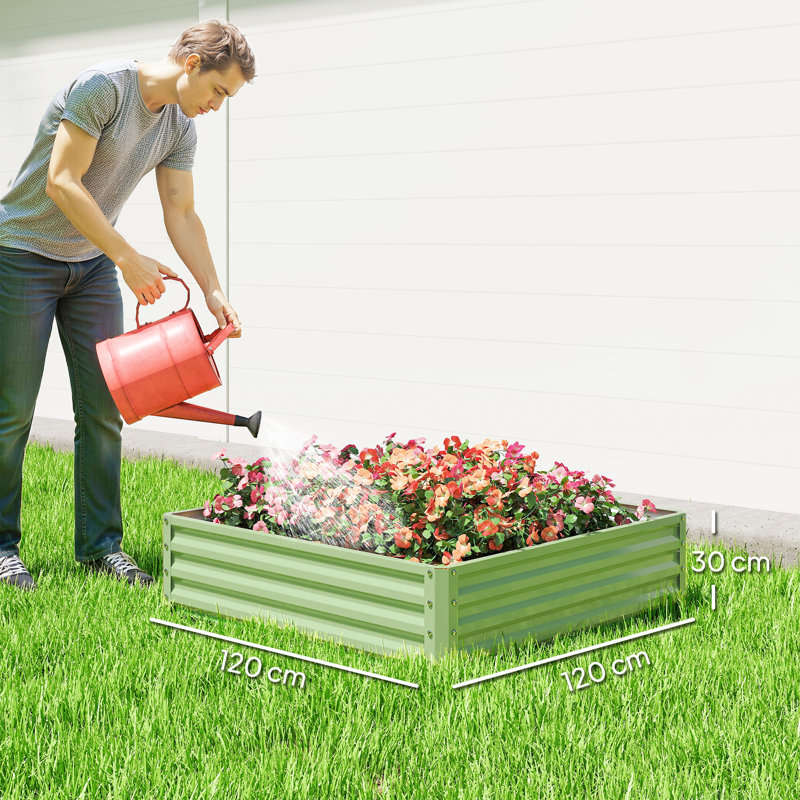 Outsunny 432L Raised Garden Bed, 120 x 120 x 30cm, Light Green