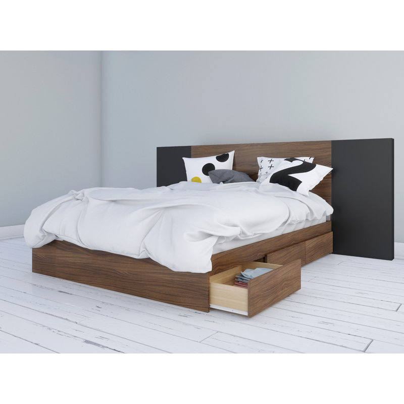 Lit plateforme avec rangement Bourquin, Grand, Noyer / Noir
