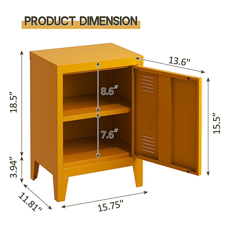 Modern Nightstand, Metal Bedside Storage Cabinet With Shelf, Small Bedside Table