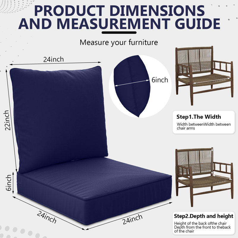24" X 24" X 6" Outdoor Deep Seat Cushions Set - 4, 4, Navy Blue