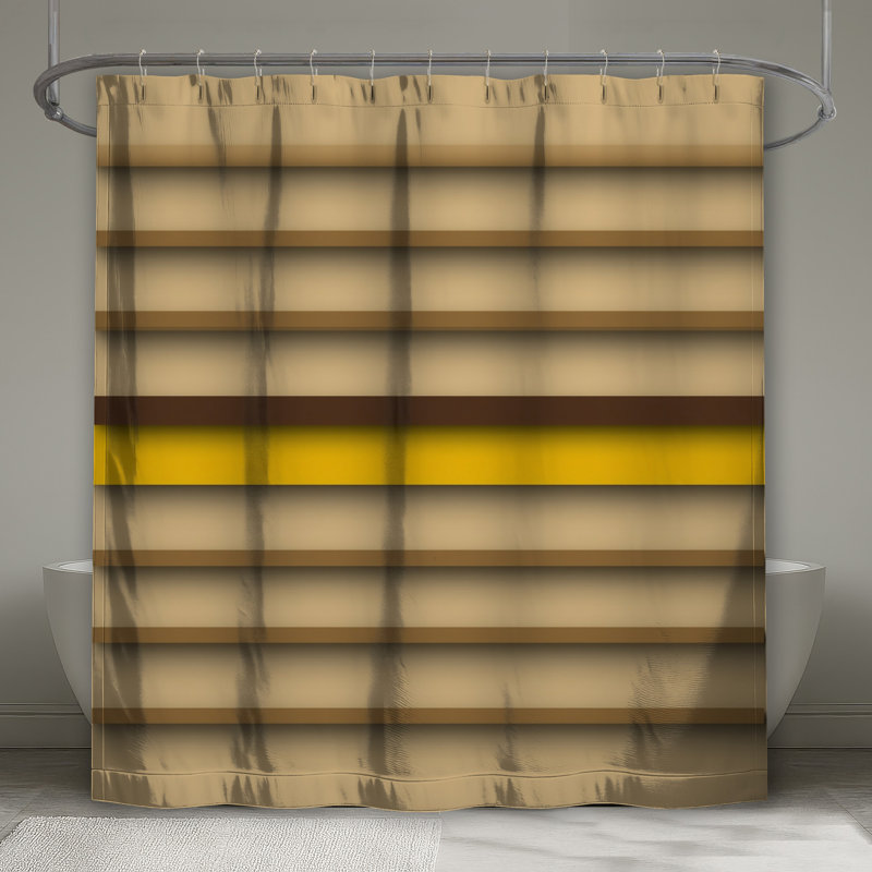 Rideau de douche beige à rayures jaunes très long, L 70 po x H 84 po