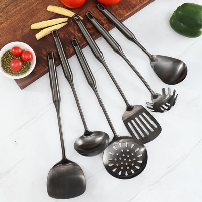 Ensemble d'ustensiles de cuisine en acier inoxydable plaqué titane 6 pièces, ustensiles de cuisine antiadhésifs et cuillère à soupe pour la cuisson et la friture