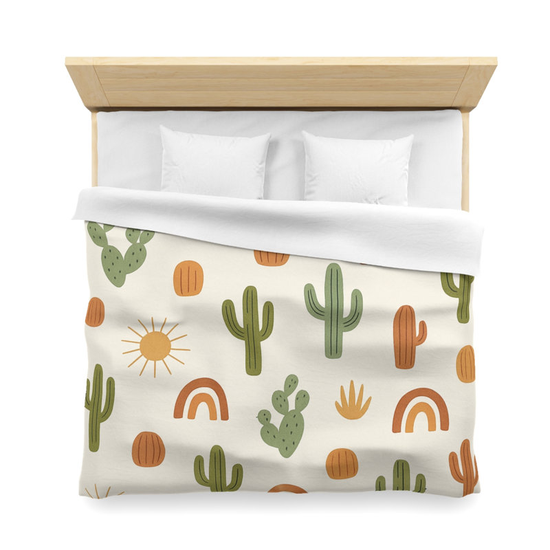 Microfiber Duvet Cover Boho Style, Design 18, King Duvet Cover, Green/White