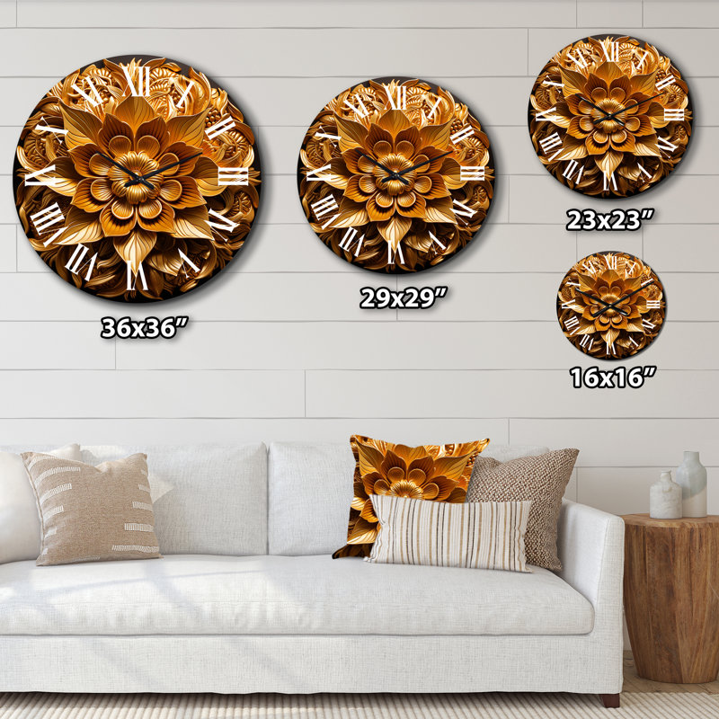 Horloge murale abstraite tournesol doré, Petit