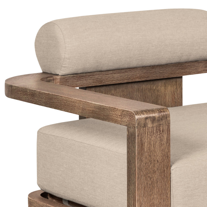 Fauteuil de patio confortable en bois d'eucalyptus avec coussins taupe