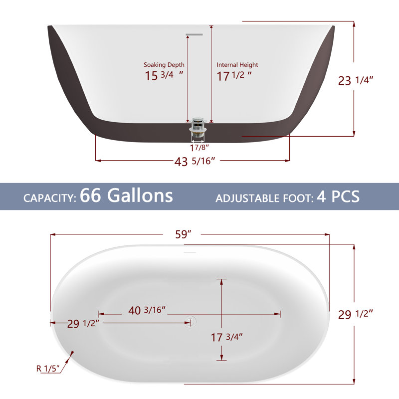 Bathtubs 59'' x 29.5'' Soaking Acrylic Bathtub