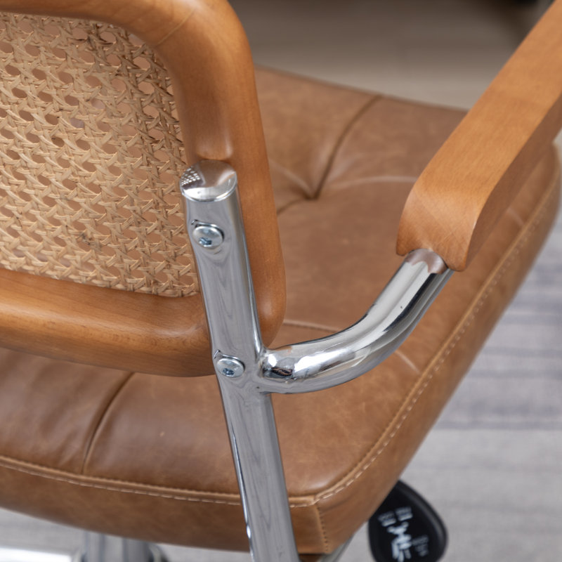 Carli Rattan Genuine Leather Office Chair, Brown