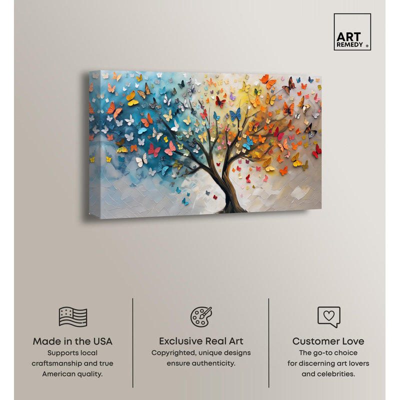 Colorful Butterfly Tree Wrapped Canvas Art, 24" x 16"