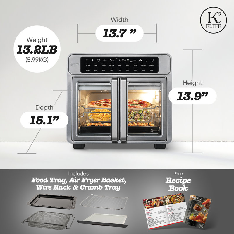 Friteuse à air à porte française de 16 pte avec cuisinière et affichage à DEL Kitchen Elite, 16 pintes