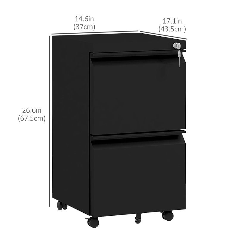Liao 14.6'' Wide 2 -Drawer Mobile Steel File Cabinet, Black