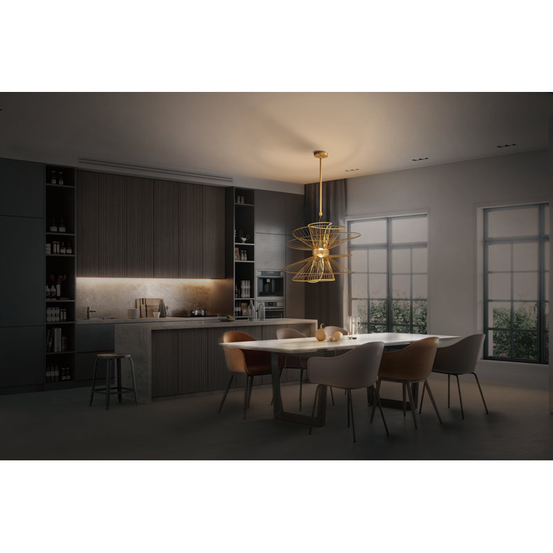 Kemi 2 - Light LED Unique/Statement Pendant, Natural Aged Brass, 30.75" H x 26" W x 26" D