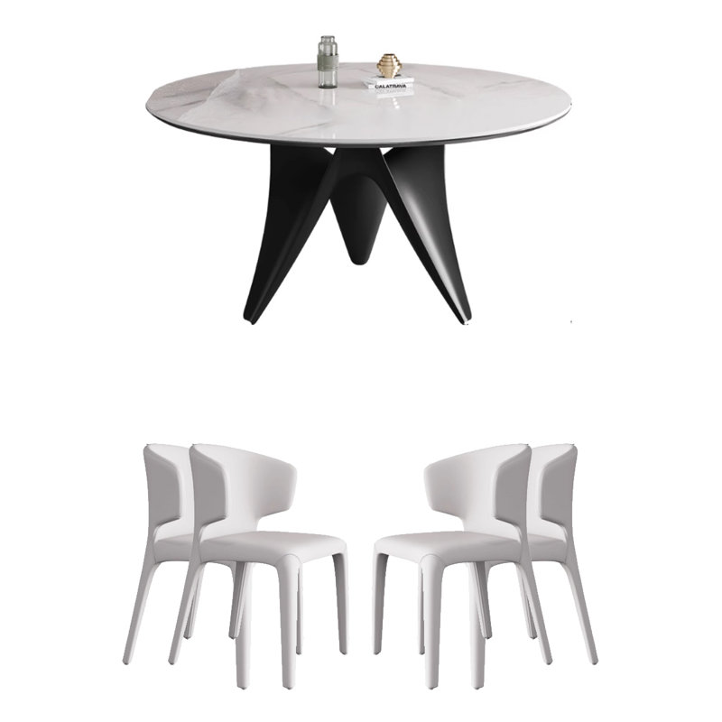 Modern Simple Sintered Stone Dining Table 4 - Person Pedestal Dining Set, 29.53"H x 47.25"L x 47.25"W