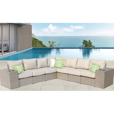 Ensemble pour 6 personnes avec 15 coussins, canapé modulaire 9 pièces, conception modulaire, structure résistante aux intempéries, coussins lavables à la machine, antirouille, housse antirouille