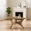 Table basse 27 pouces triangulaire avec finition brune, plateau en placage de bois et pieds en contreplaqué
