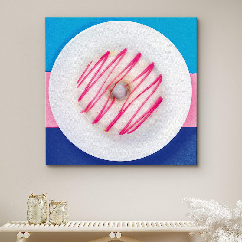 " White Donuts With Pink Stripes ", 24" H x 24" W x 1.5" D