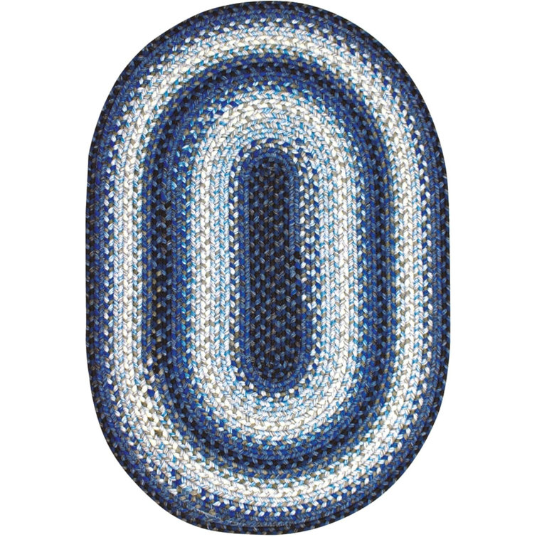  Washable Braided Rug Reversible Indoor/Outdoor Black/White/Ivory/Blue Rug