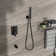 12 Inch Ceiling Mount Shower In Matte Black With Waterfall Tub Spout Option - Square Rainfall Head, Handheld Shower, Valve, Easy Installation & Hygiene Protocols Look Spout, Simple Practices