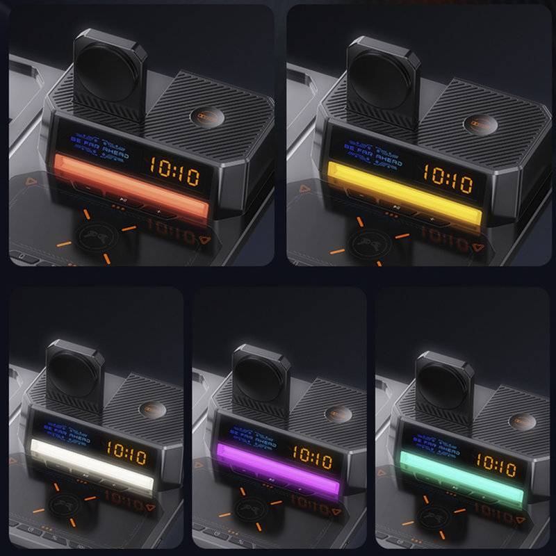 Digital Electric Clock With Wireless Charger, Bluetooth Speaker & Night Lights For Apple Devices