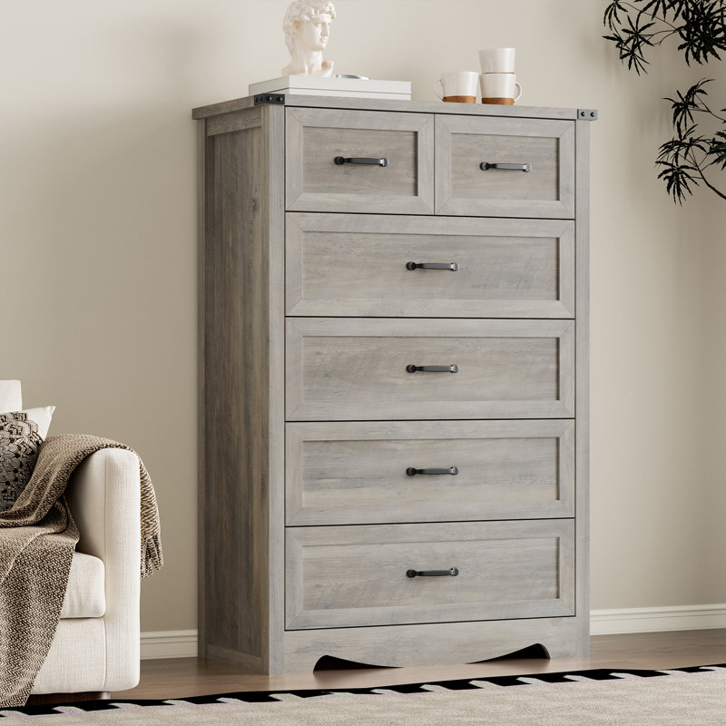 6-Drawer Dresser, 46" Tall Wood Chest of Drawers with Deep Storage, Modern TV Stand & Storage Organizer with Metal Handles for Bedroom & Living Room