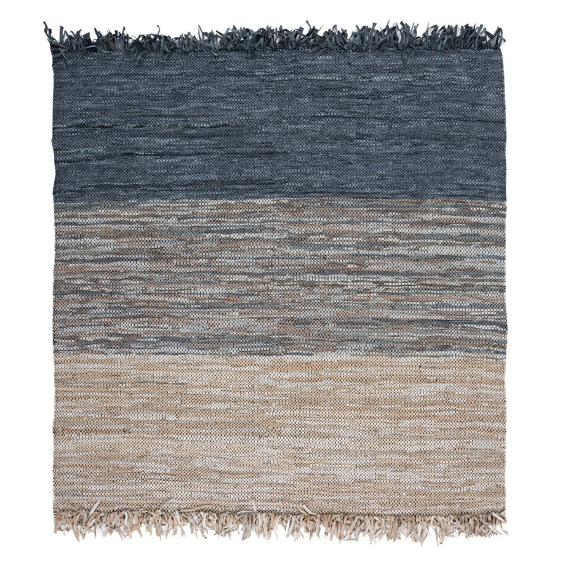 Grund Hand Woven Leather/Cotton/Jute Rug in Blue/Gray, Square 7'