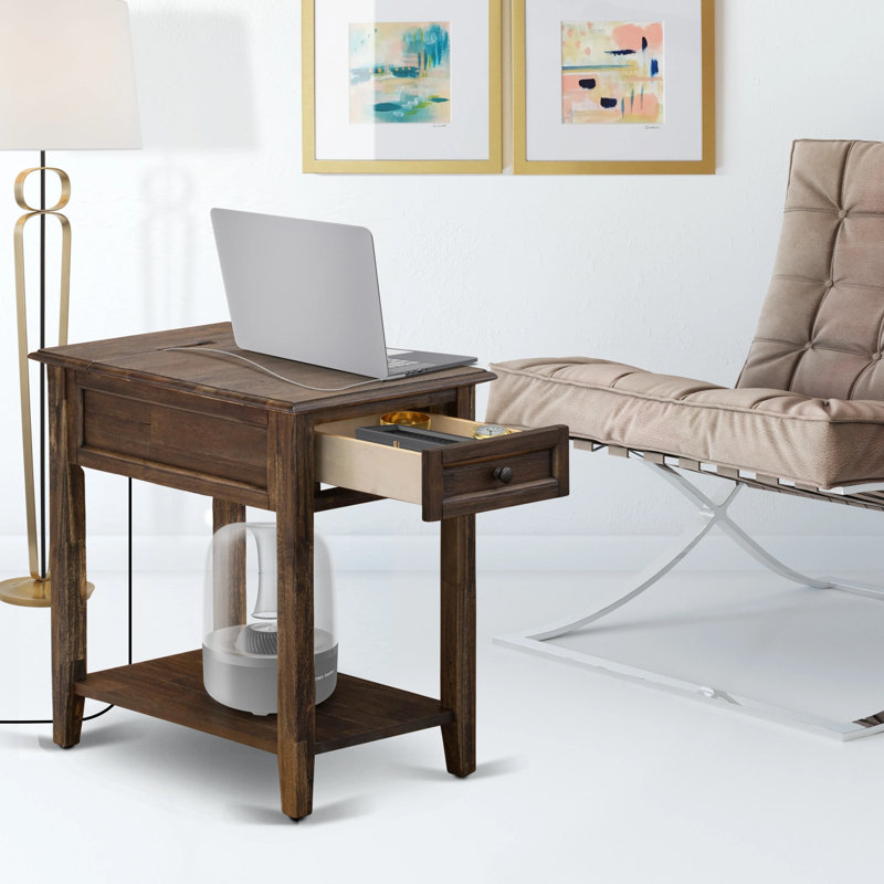 Denison Modern End Table - Rectangle Side Table with a Drawer for Bedroom, Distressed Jacobean, Distressed Jacobean