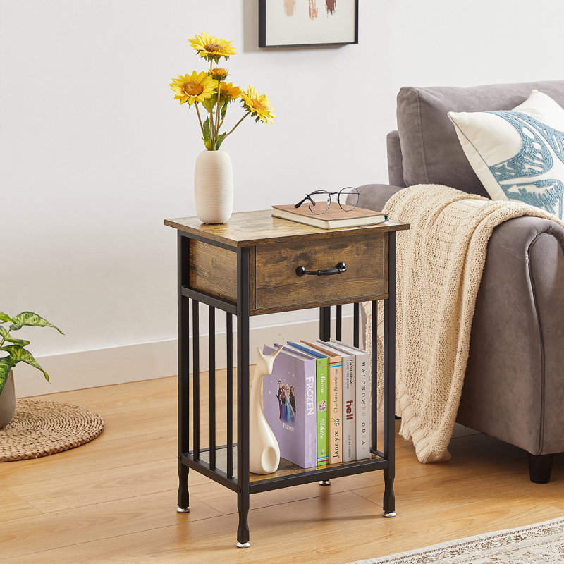 Kempst 15.7'' W Nightstand, Black/Antique Brown, Set of 2
