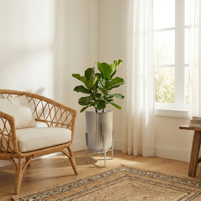 6" Round Ribbed Planter With Stand Silver