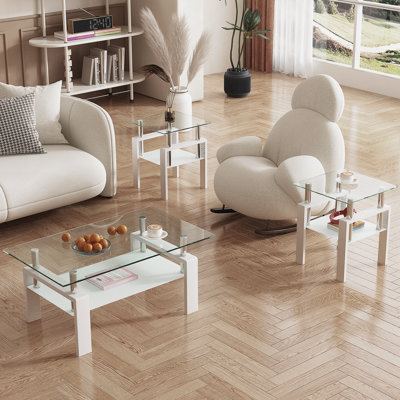 Modern Tempered Glass Tea Table Coffee Table End Table, Square Table