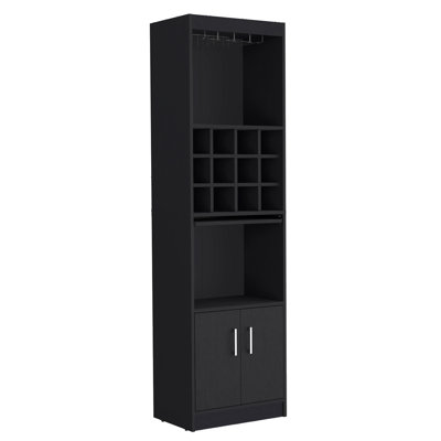 Kevil 71-Inch Tall Bar Cabinet 5-Tier Modern Bar Cabinet With Glass Holder Stemware Rack, Wine Cabinet, Liquor Cabinet, 12 Bottle Cubbies, 5 Shelves, And Pull Out Tray