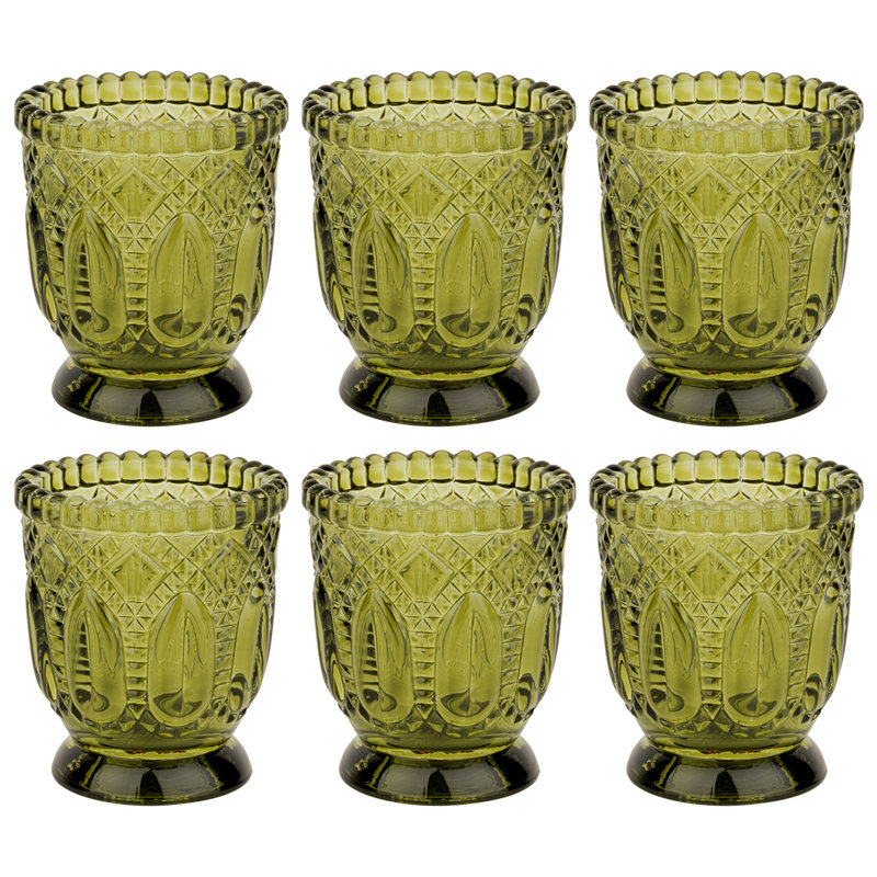 Ensemble de porte-votives de table en verre 6 pièces, Vert olive