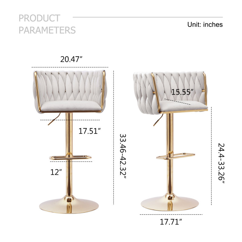 Swivel Adjustable Height Bar Stool Modern Velvet Bar Stool with Metal Frame, Beige