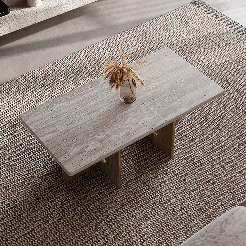 Wabi-sabi Stone Top Single Coffee Table, Nut Brown, 17.7" H x 43.3" L x 21.7" W