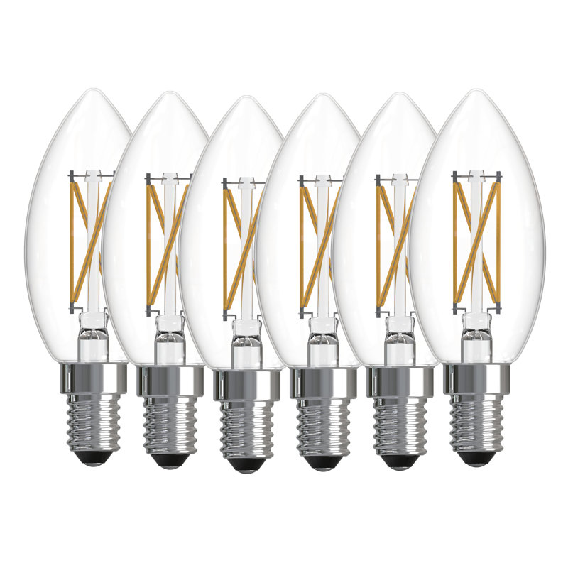 Ampoule à DEL à filament variable B11 avec finition transparente et base candélabre E12 , Paquet de 6, 4,1 W, 2700 Kelvins