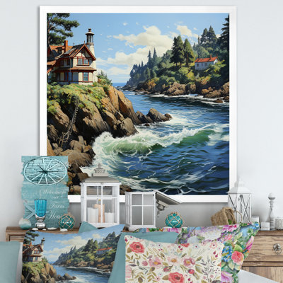 Cliffside Cottage By The Lake - Landscape Canvas Wall Art
