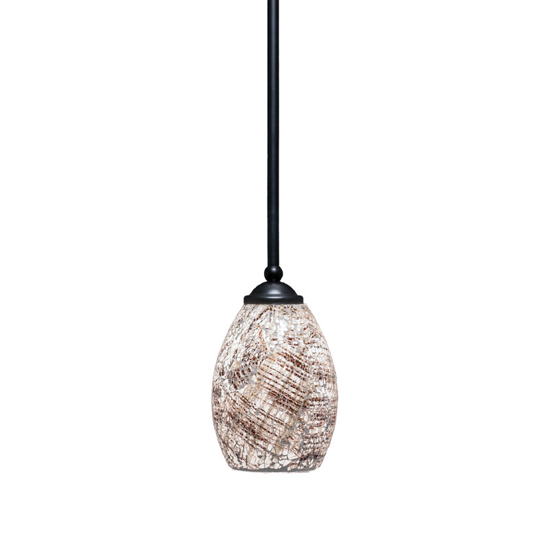 Mini-luminaire suspendu Zilo avec verre fusion, Noir mat, H 8 po x l 5 po, Naturel