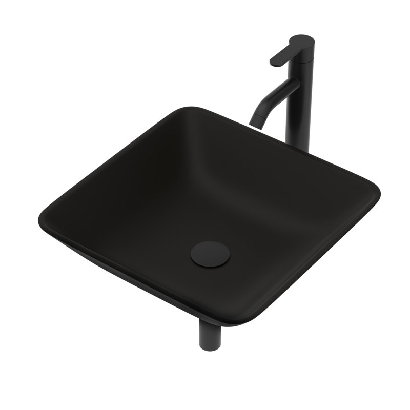 Lavabo de salle de bain vasque en verre trempé avec robinet et bonde escamotable, matte