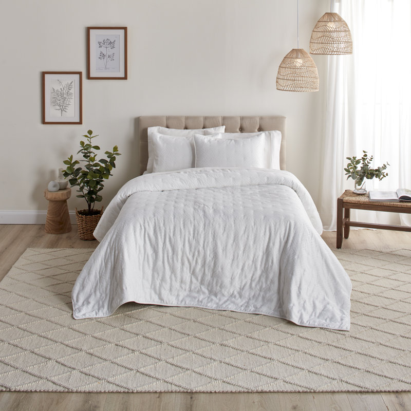 Ensemble de courtepointe 3 pièces Anne Klein Torringford, Courtepointe très grand et 2 très grandes taies, Blanc