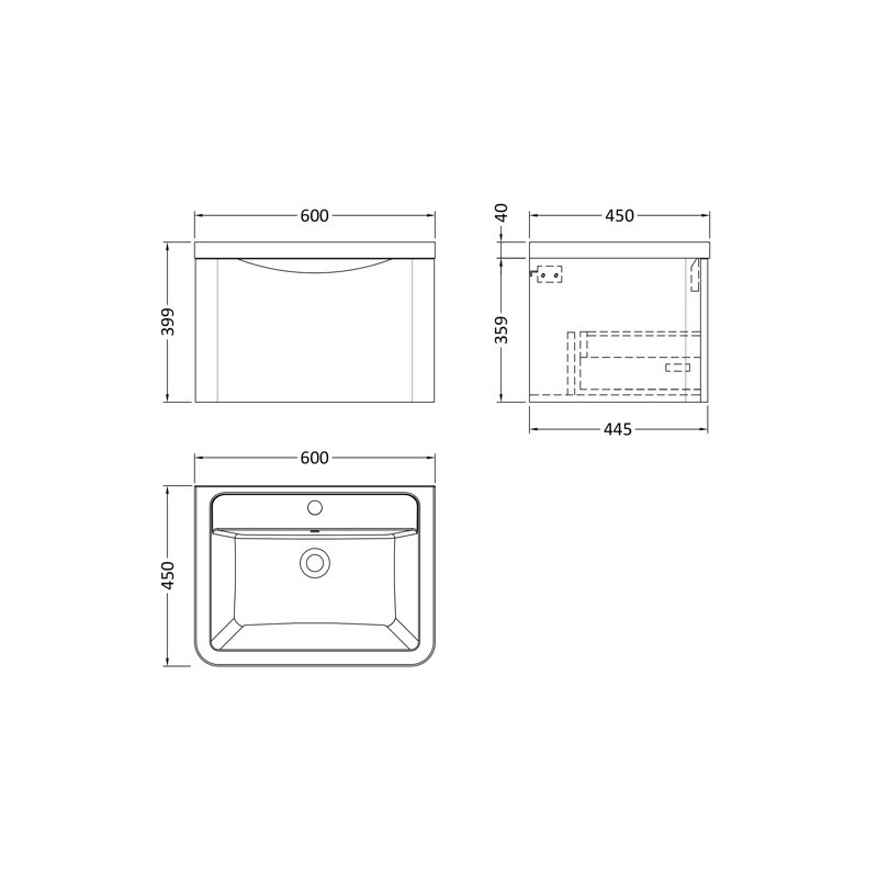 Lunar 600 mm Single Vanity with Integrated Basin, Satin Gray